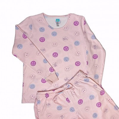 Pijama Glow Caritas rosado claro mujer manga larga